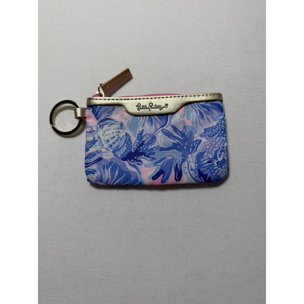 Lilly Pulitzer Key Chain ID Card Holder Blue and Pink Floral NWOT